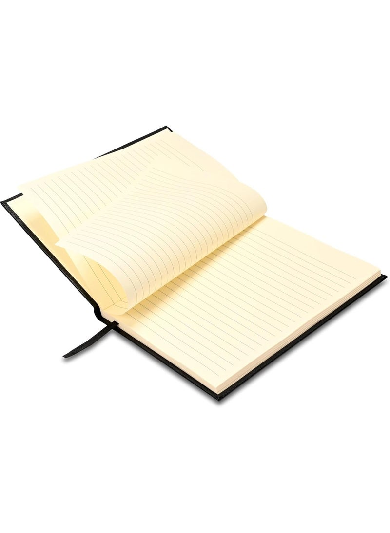 FIS Hard Cover Notebook A5 (148x210mm), Bonded Leather, 60 Sheets/120 Pages, Single Line, 85gsm Italian Ivory Paper, Glued Binding, Black Cover - FSNBA5IVBLBK - Image 3